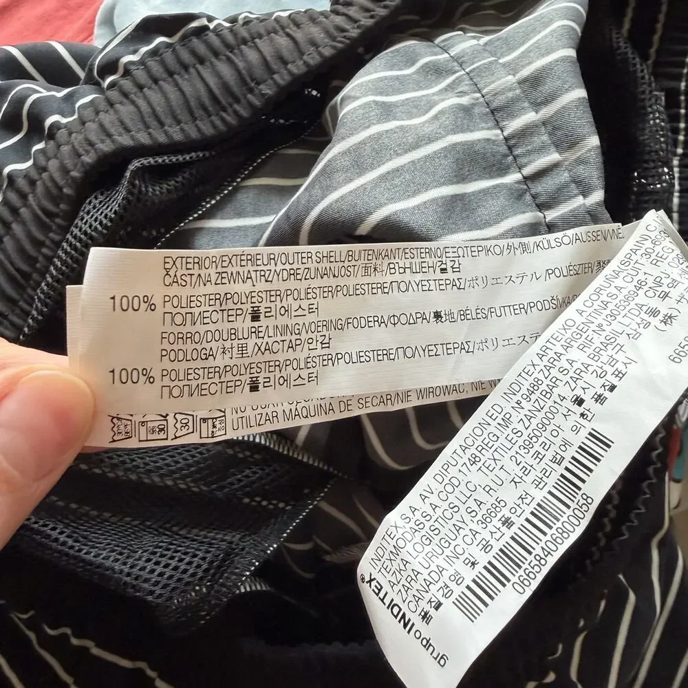 NWT Zara MAN Mens XL Swim Shorts Trunks Black White Stripe Lined Pocket Bottom